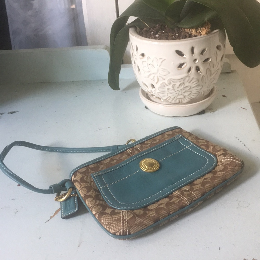COACH Wristlet ~ Blue/Brown